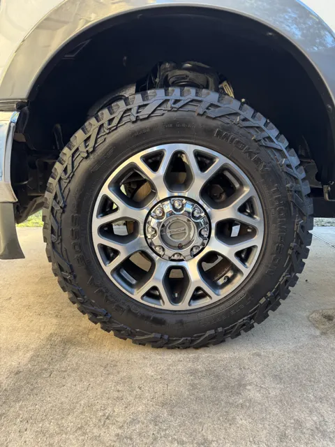 Close-up of a vehicle wheel and tire
