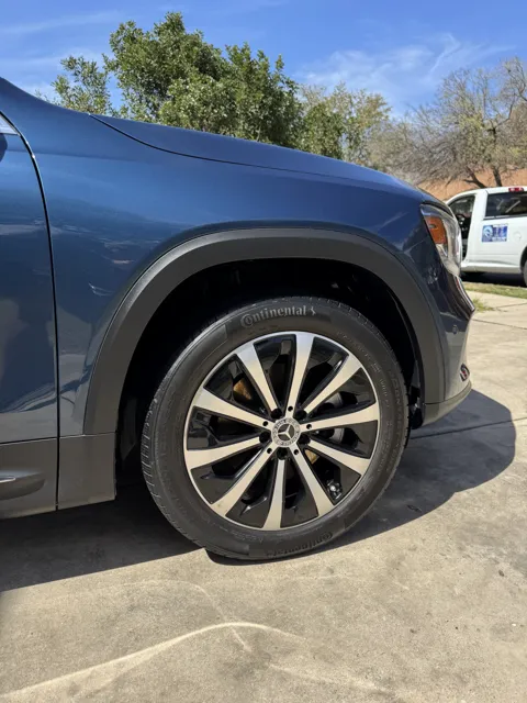 Close-up of a vehicle wheel and tire