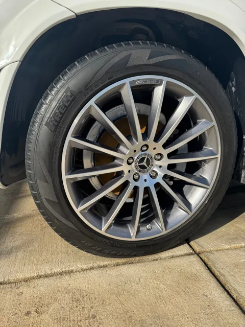 Close-up of a vehicle wheel and tire